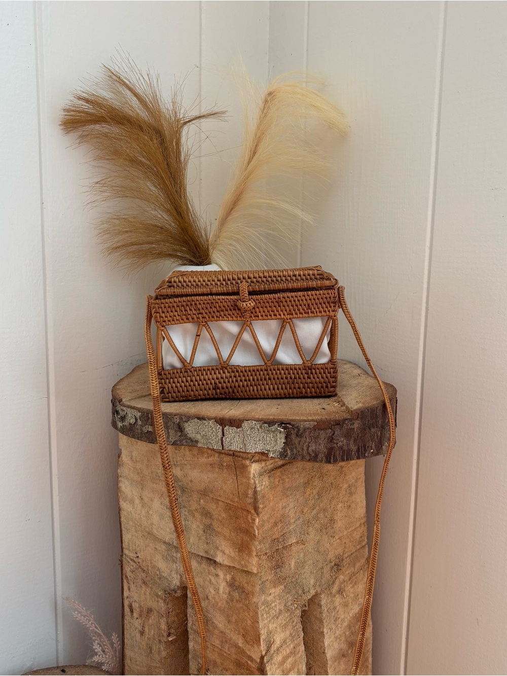 Urban Outfitters Woven Rattan Crossbody Bag in Brown and White
